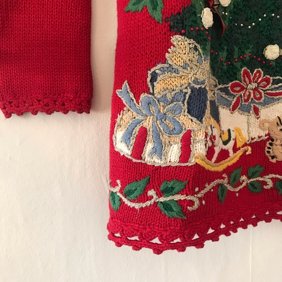 Vintage Ugly Christmas Sweater Red Knit Medium - Picture 2 of 6